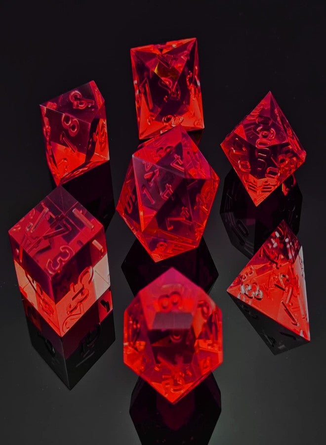 Bescon Crystal Clear (Unpainted) Sharp Edge DND Dice Set of 7, Razor Edged Polyhedral D&D Dice Set for Dungeons and Dragons Role Playing Games, Ruby Color - Image 1